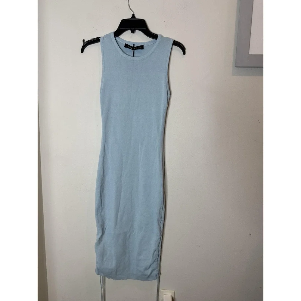 Lioness Military‎ Minds Dress Womens Small Blue Ruched Bodycon Mini Crew Neck